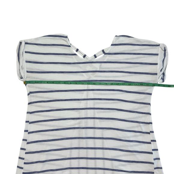 CHICOS Cross Back Rayon Jersey Blue White Stripe Short Sleeve Tee Size Medium 1 - Picture 8 of 9